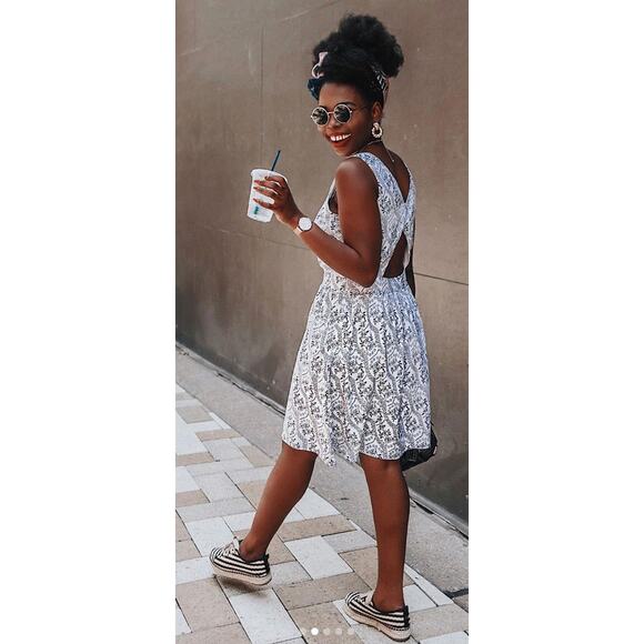 Loft Floral Cutout Back Mini Dress Square Neck Womens 12 New Blue White - Picture 1 of 14